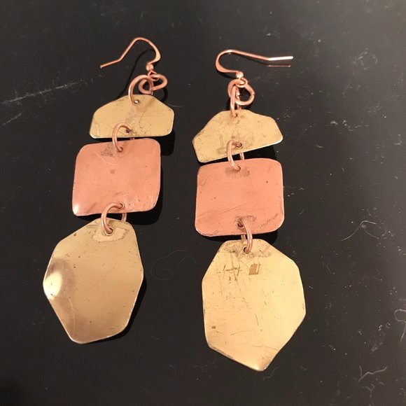 Brass Copper Long Brutalist Statement Earrings - Picture 13 of 13